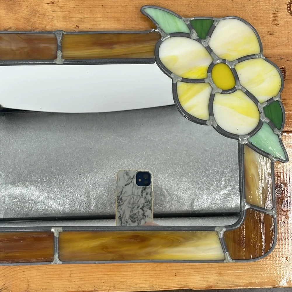 Vintage Stained Glass Yellow Flower Tiffany Style Floral Mirror – 10.5” x 16”